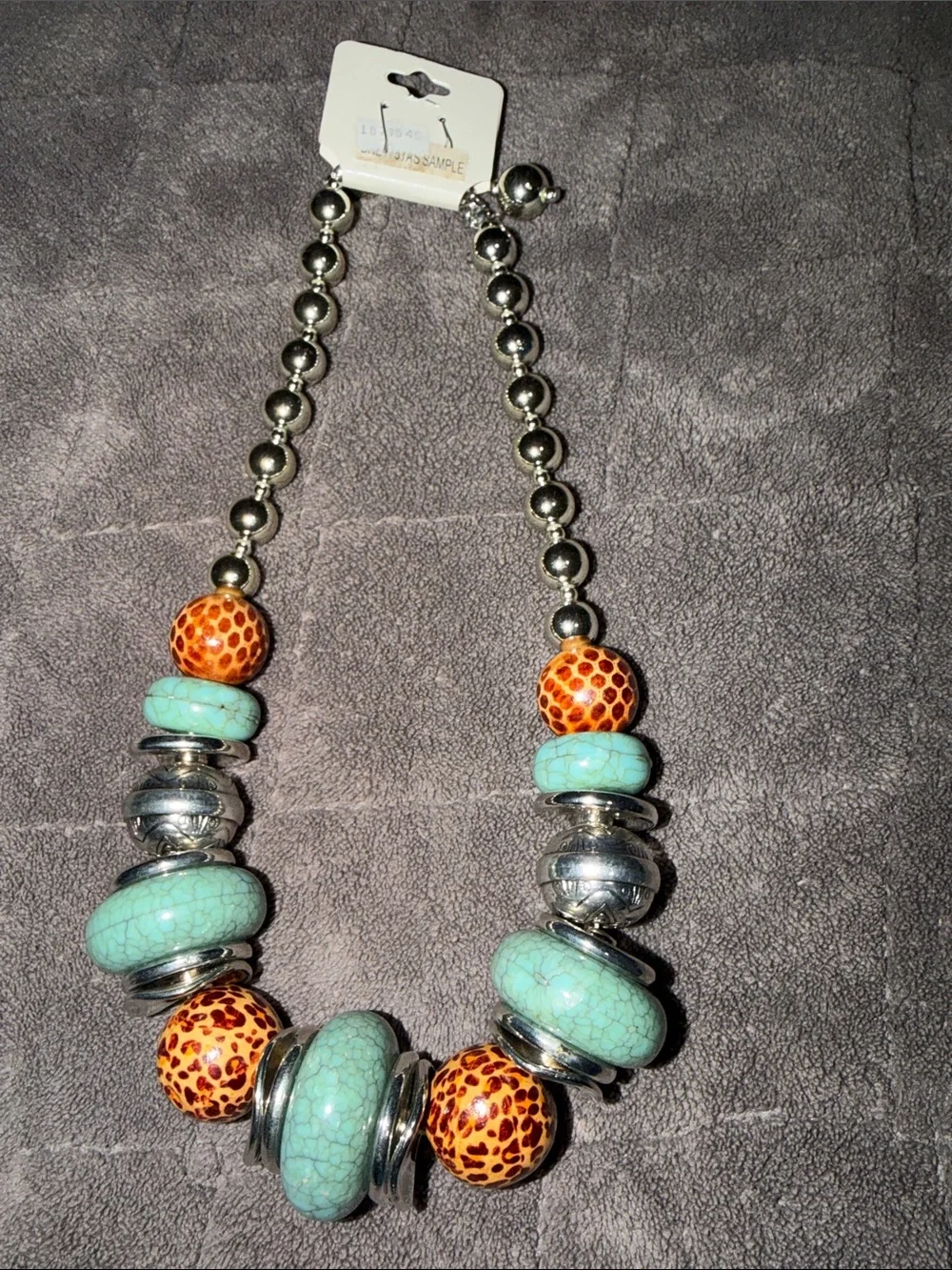 Turquoise & Orange Bead Statement Necklace and Earrings - Unbranded